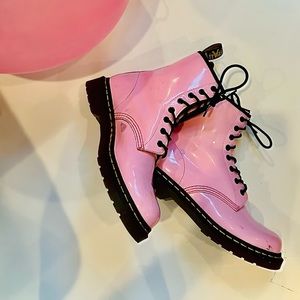 Dr Martens Pale Pink Patent Leather Lace Up Boots